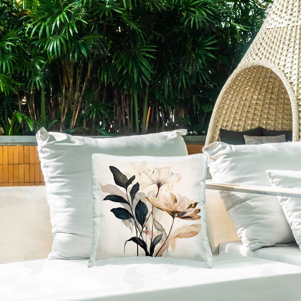 Lazar Studio Leaf Sprig & Flower Outdoor Quick-Dry Polyester Printed Throw Pillow in Back Yard
