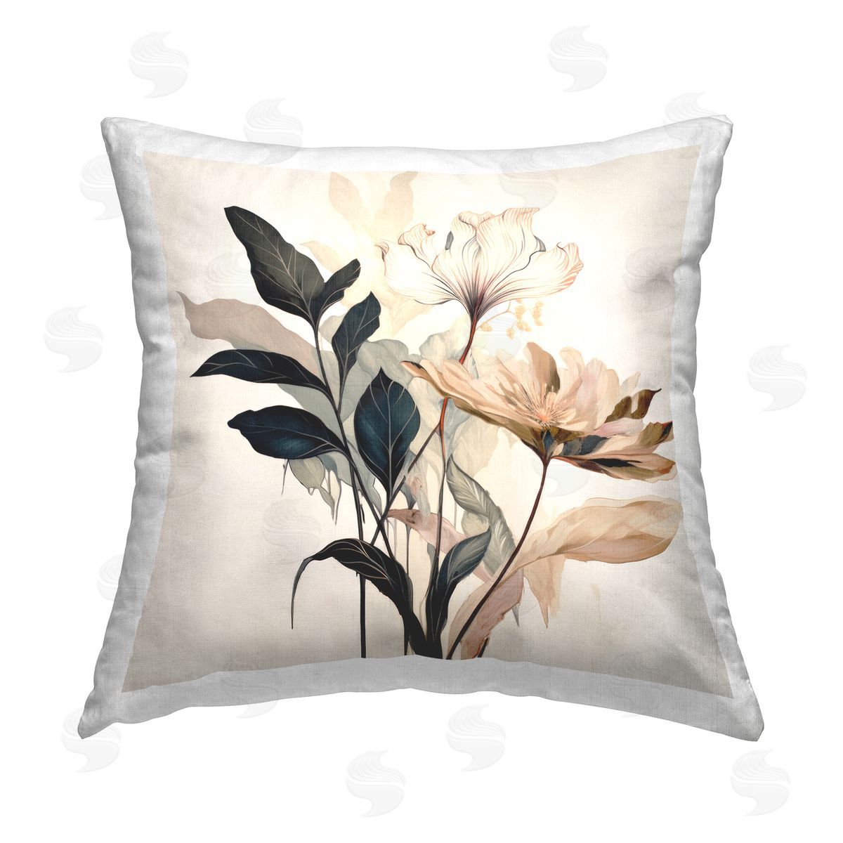Lazar Studio Leaf Sprig & Flower Printed Plush Polyester Throw Pillow