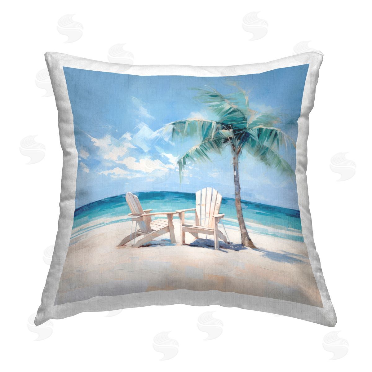Irena Orlov Palm over Beach Chairs Printed Plush Polyester Throw Pillow