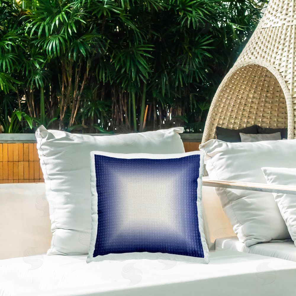 Michael Willett Blue Ombre Fade Outdoor Quick-Dry Polyester Printed Throw Pillow in Back Yard