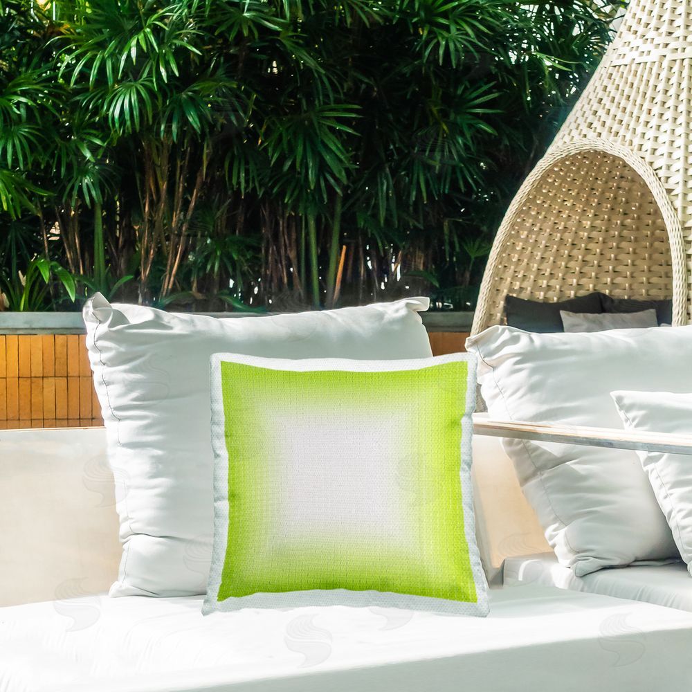 Michael Willett Green Ombre Fade Outdoor Quick-Dry Polyester Printed Throw Pillow in Back Yard
