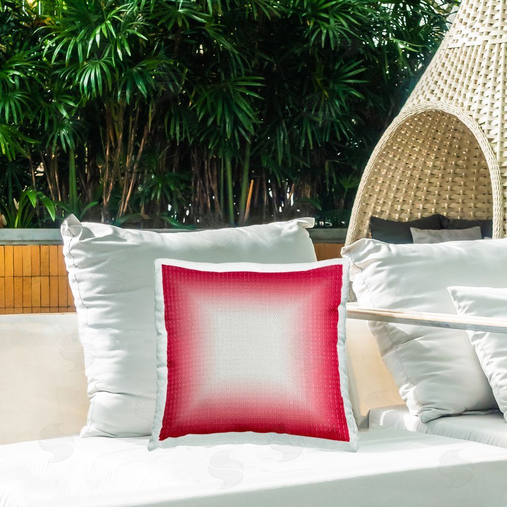 Michael Willett Red Ombre Fade Outdoor Quick-Dry Polyester Printed Throw Pillow in Back Yard