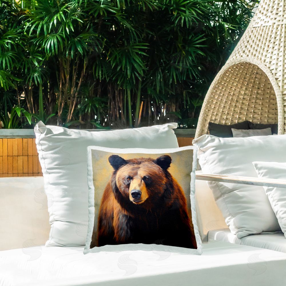 Novae Fierce Gaze Bear Outdoor Quick-Dry Polyester Printed Throw Pillow in Back Yard