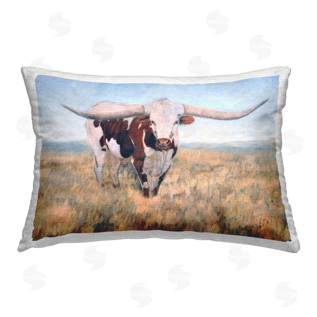 Rustic Longhorn Portrait Outdoor Printed Pillow, Home Decor by Kathy Winkler