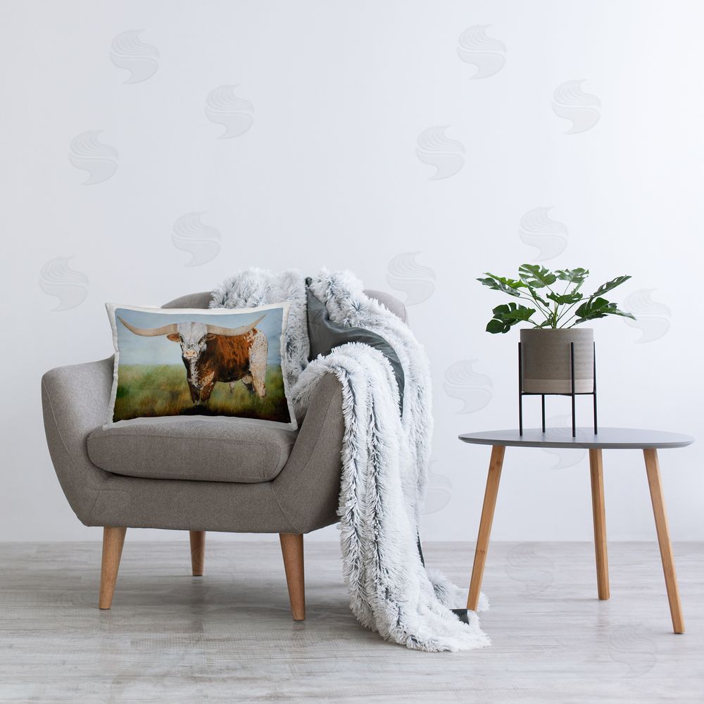 Kathy Winkler Spotted Longhorn Gaze Printed Plush Polyester Throw Pillow On Chair