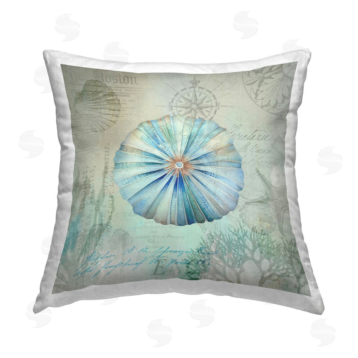 Andrea Haase Vintage Nautical Sea Urchin Printed Plush Polyester Throw Pillow