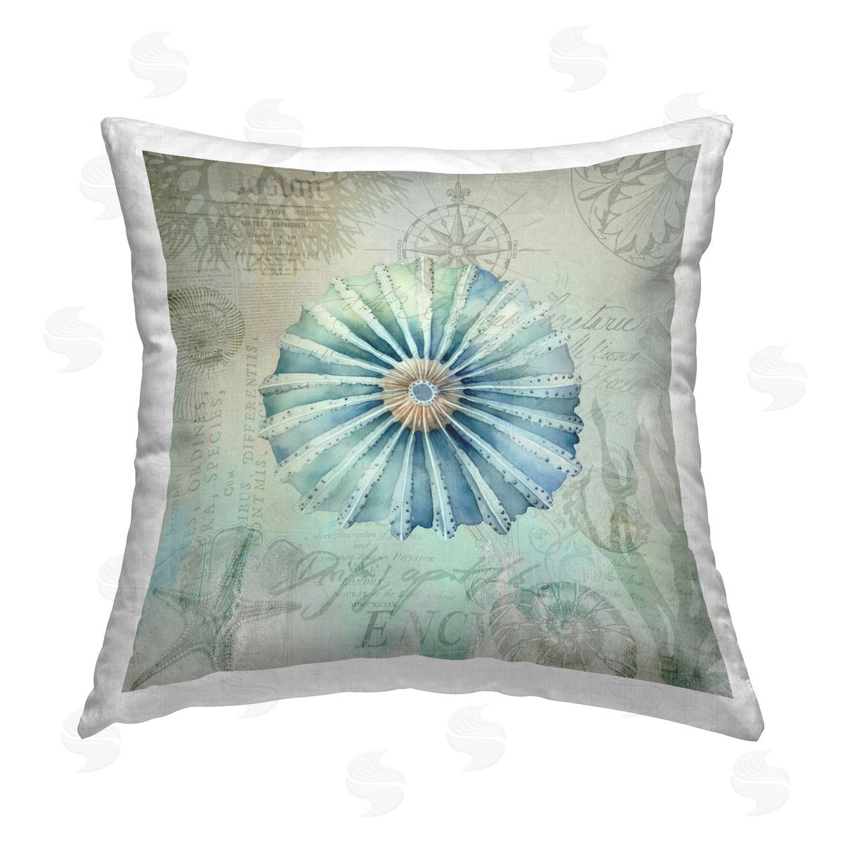 Andrea Haase Vintage Marine Sea Urchin Printed Plush Polyester Throw Pillow