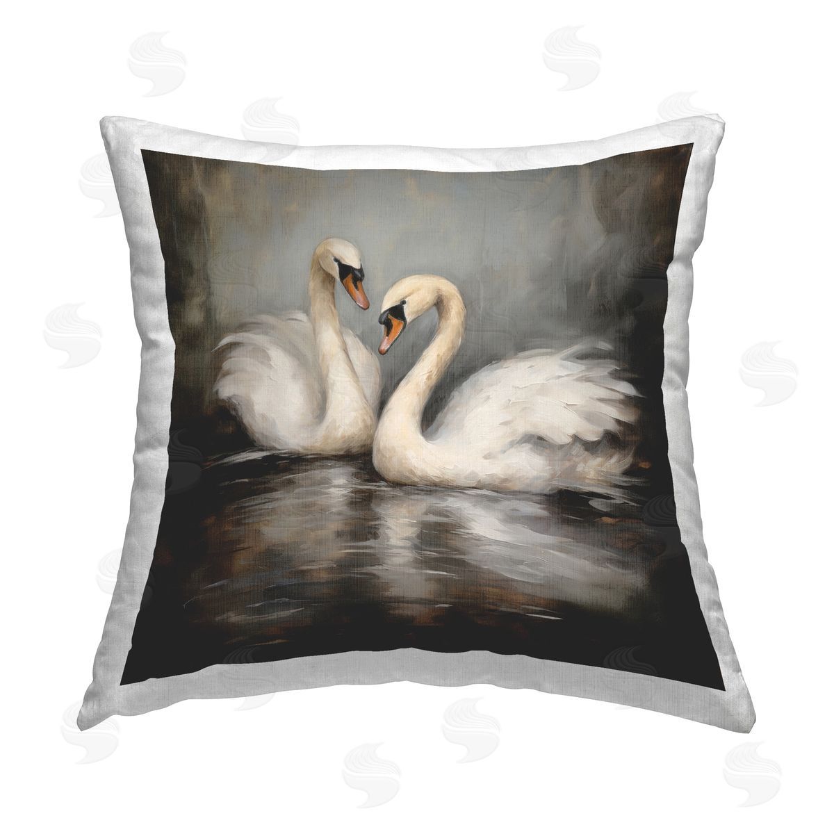Novae Swan Duo Water Reflection Printed Plush Polyester Throw Pillow