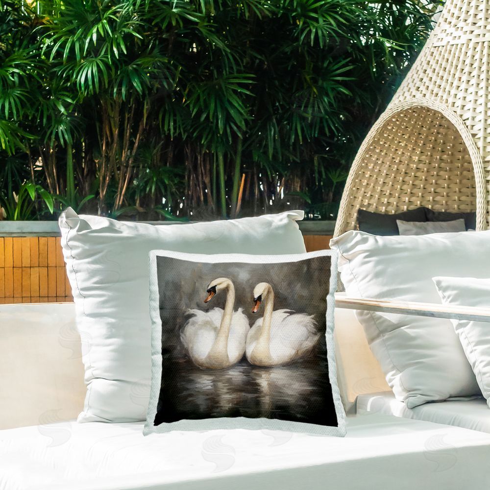 Novae Beautiful Swans in Nature Outdoor Quick-Dry Polyester Printed Throw Pillow in Back Yard
