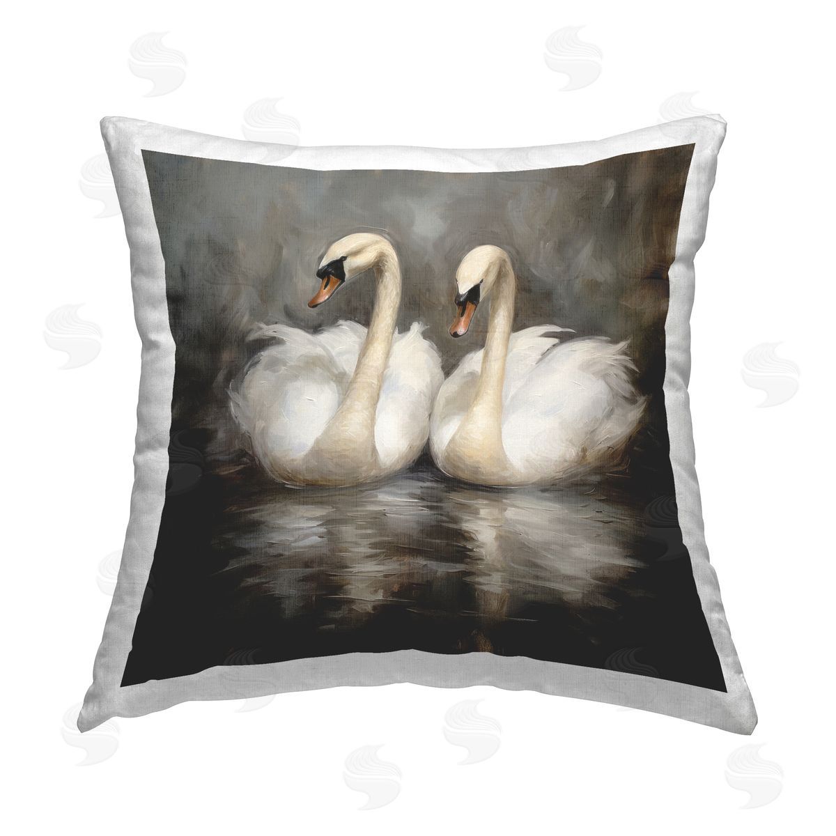 Novae Beautiful Swans in Nature Printed Plush Polyester Throw Pillow