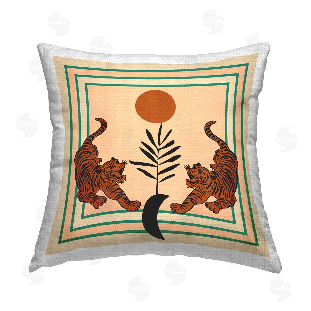 Melissa Wang Symmetrical Tropical Tigers Outdoor Quick-Dry Polyester Printed Throw Pillow