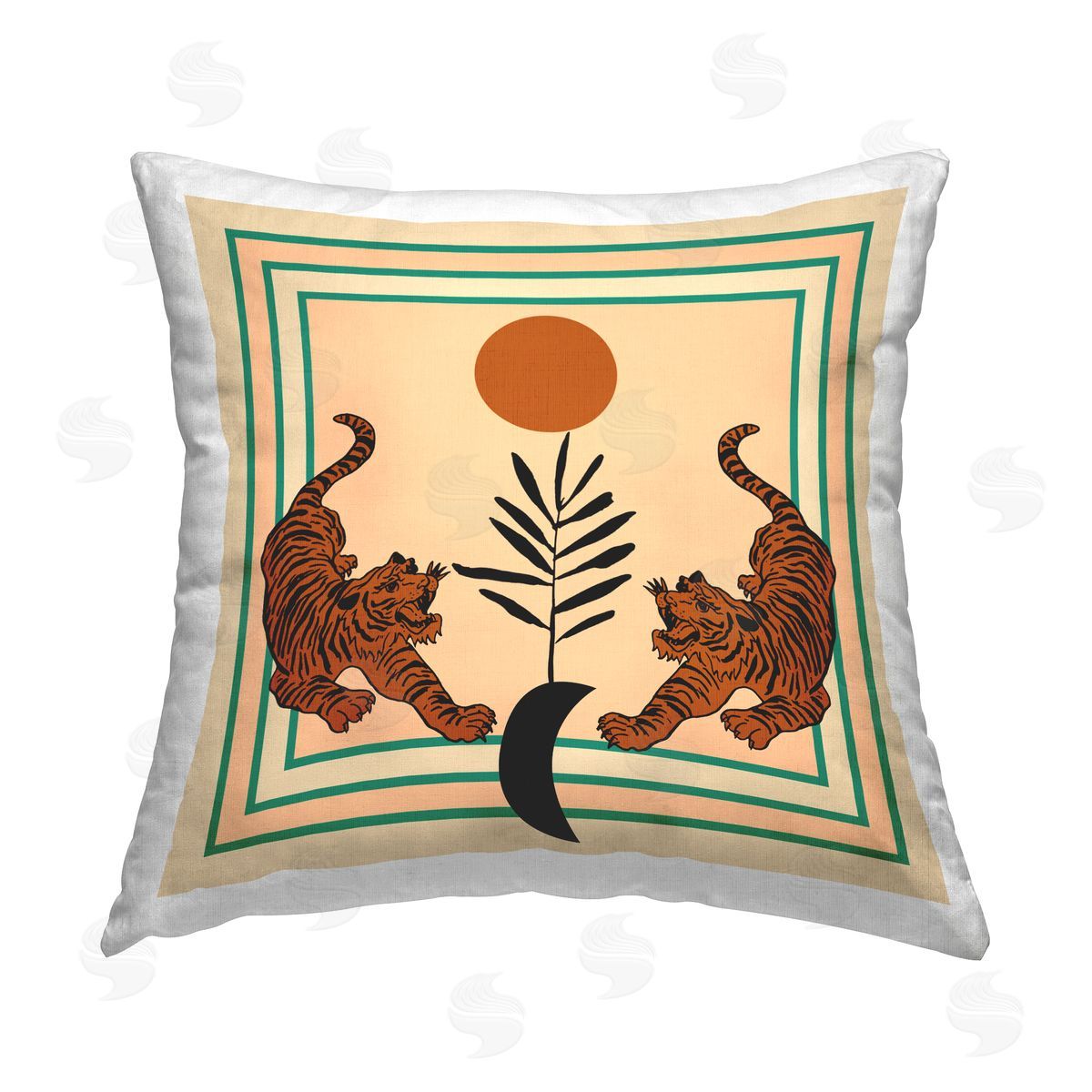 Melissa Wang Symmetrical Tropical Tigers Printed Plush Polyester Throw Pillow