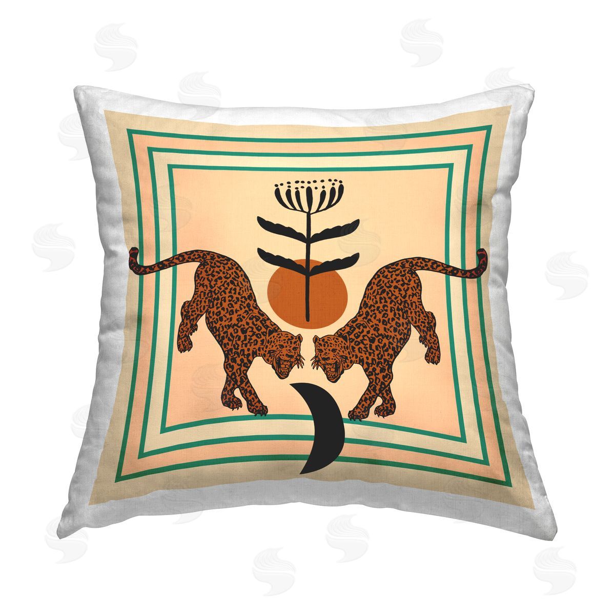 Melissa Wang Symmetrical Tropical Leopards Printed Plush Polyester Throw Pillow