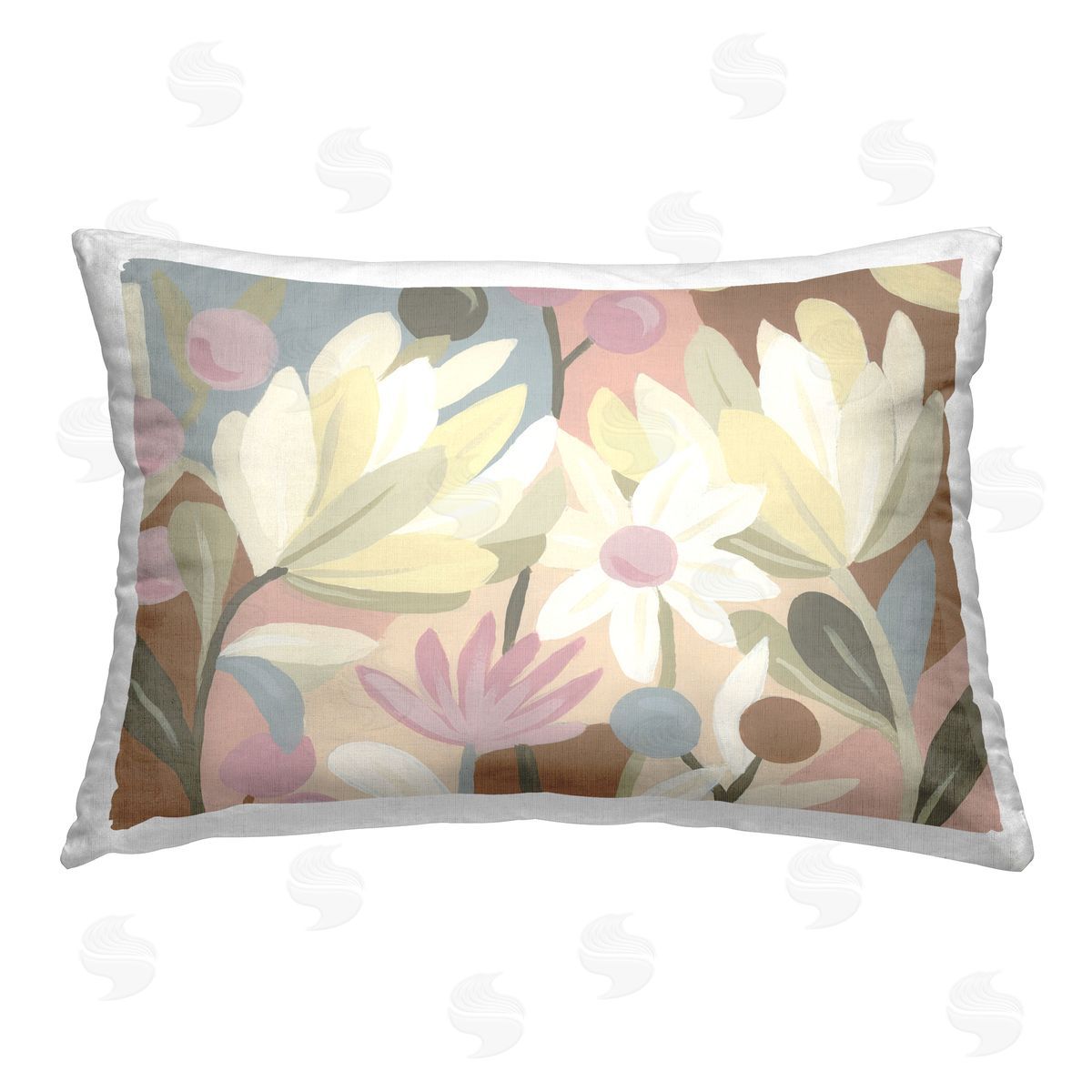 June Erica Vess Pastel Modern Flowers Printed Plush Polyester Throw Pillow