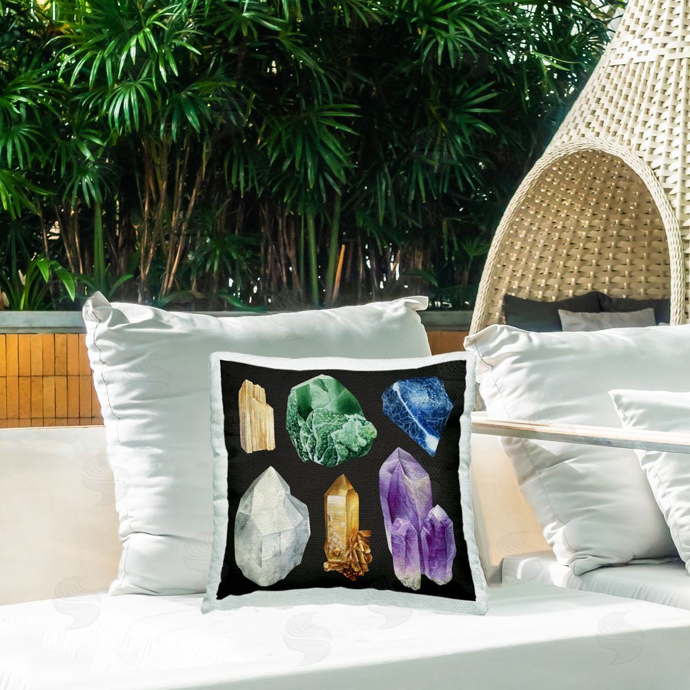 Grace Popp Natural Varied Gemstones Outdoor Quick-Dry Polyester Printed Throw Pillow in Back Yard