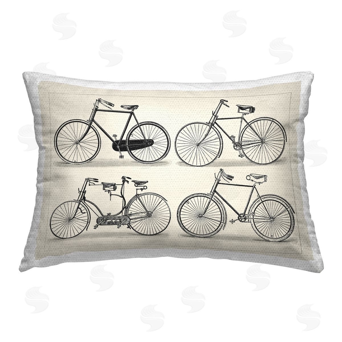 Vision Studio Vintage Bicycles on Beige Outdoor Quick-Dry Polyester Printed Throw Pillow