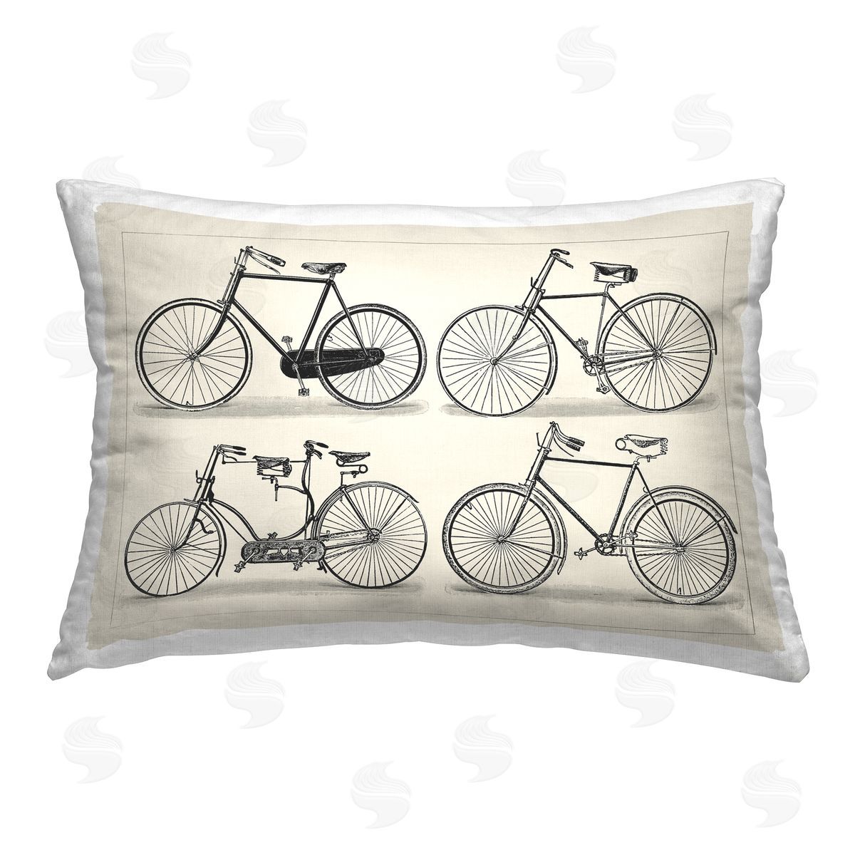 Vision Studio Vintage Bicycles on Beige Printed Plush Polyester Throw Pillow