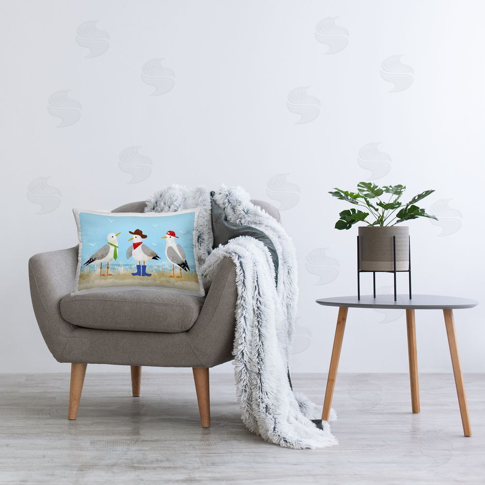 Victoria Barnes Dressed Seagulls on Beach Printed Plush Polyester Throw Pillow On Chair