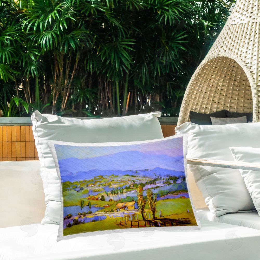 Dorothy Fagan Classic Countryside Mountains Outdoor Quick-Dry Polyester Printed Throw Pillow in Back Yard