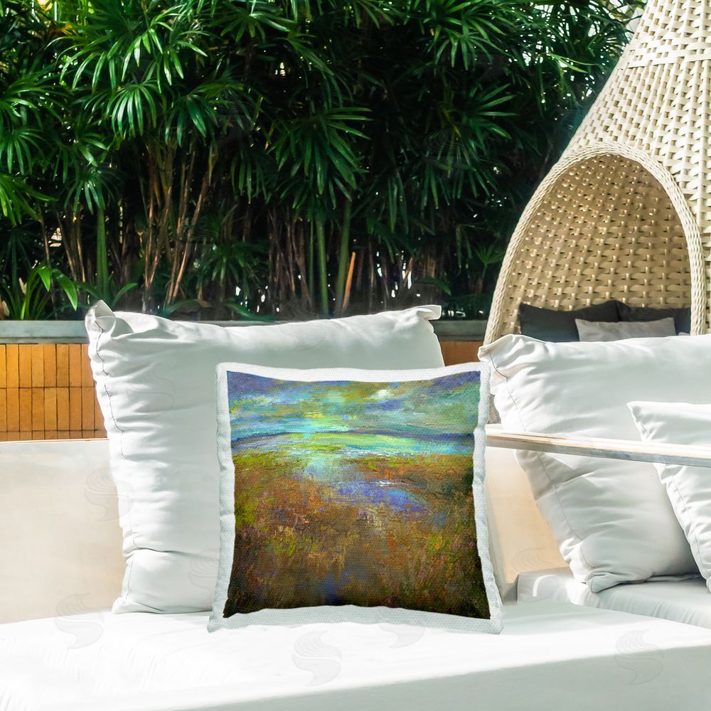 Sheila Finch Abstract Stream View Outdoor Quick-Dry Polyester Printed Throw Pillow in Back Yard