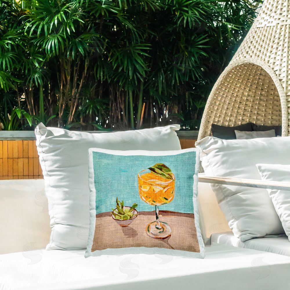 Melissa Wang Orange Cocktails Still Life Outdoor Quick-Dry Polyester Printed Throw Pillow in Back Yard