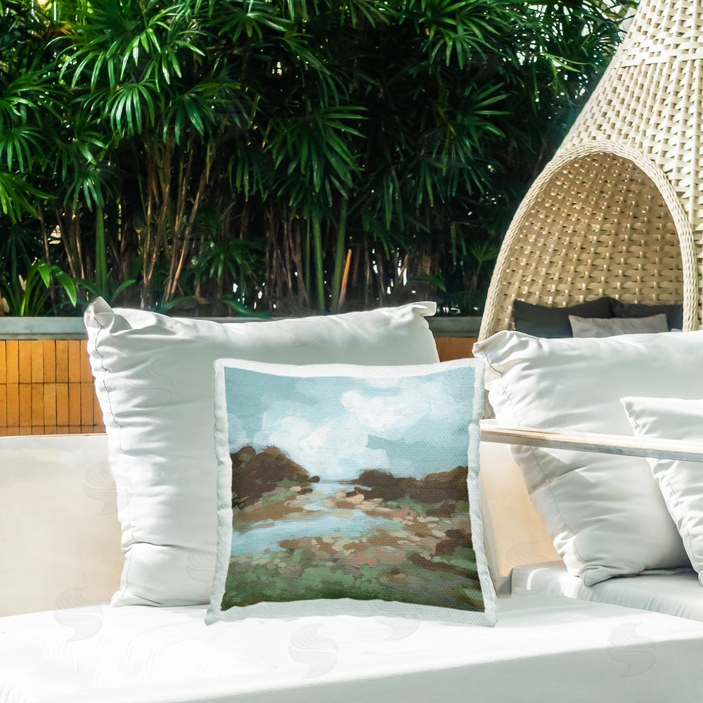 June Erica Vess Traditional River Bend Outdoor Quick-Dry Polyester Printed Throw Pillow in Back Yard