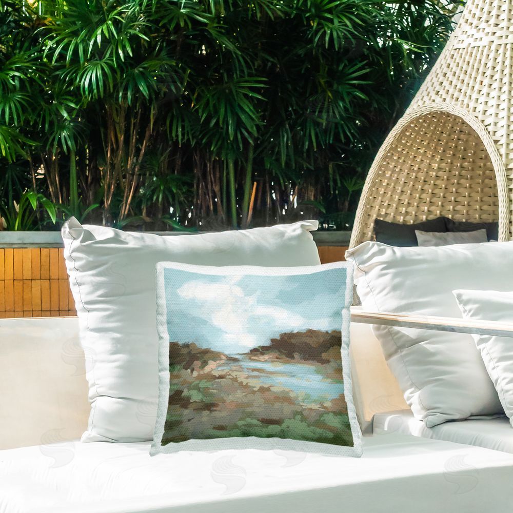 June Erica Vess Natural Creek Terrain Outdoor Quick-Dry Polyester Printed Throw Pillow in Back Yard
