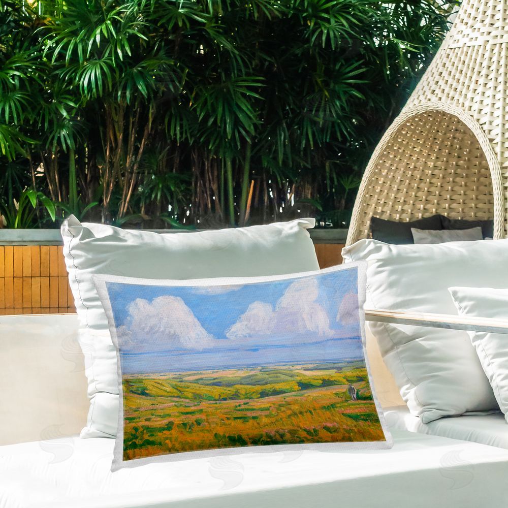 Niels Larsen Stevns Clouds over Classic Country Outdoor Quick-Dry Polyester Printed Throw Pillow in Back Yard