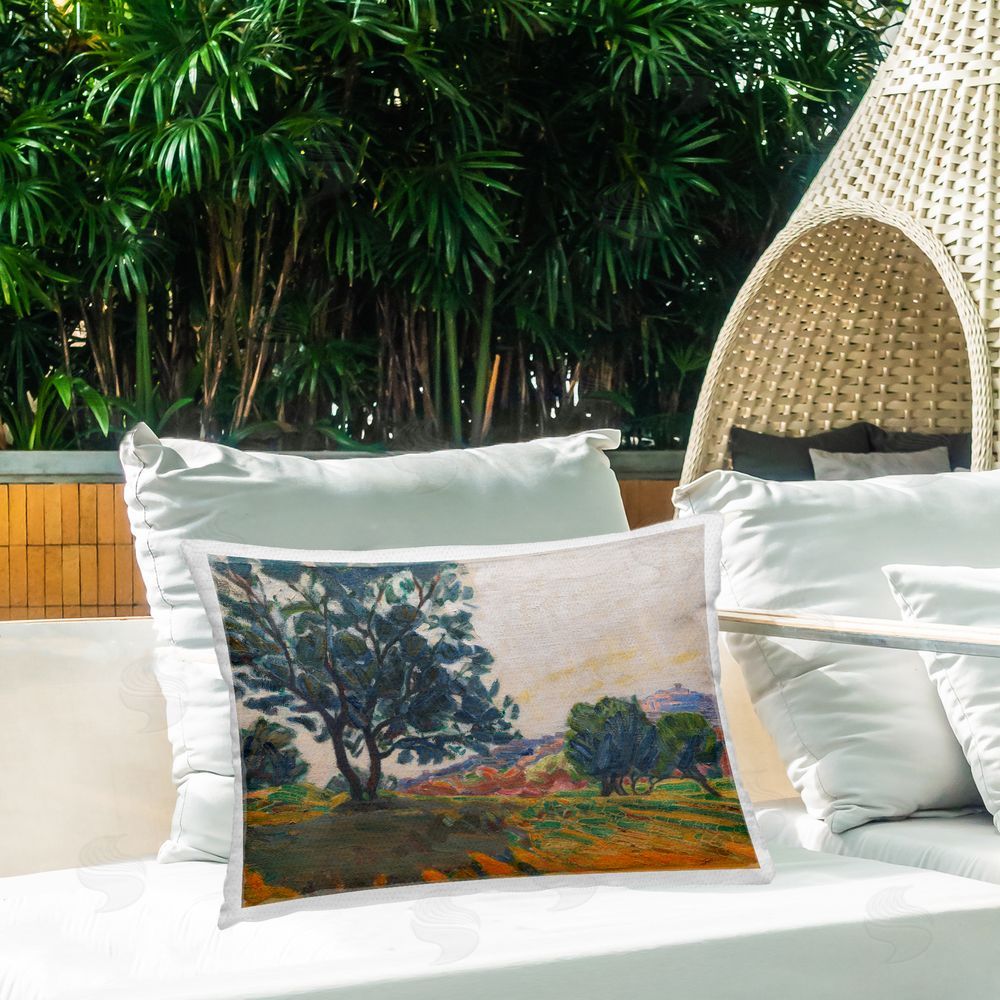 Niels Larsen Stevns Tree in Shadow Outdoor Quick-Dry Polyester Printed Throw Pillow in Back Yard