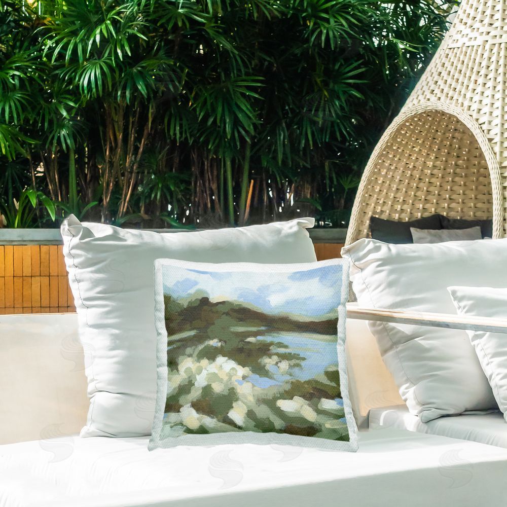 June Erica Vess Fluid Green Seascape Outdoor Quick-Dry Polyester Printed Throw Pillow in Back Yard