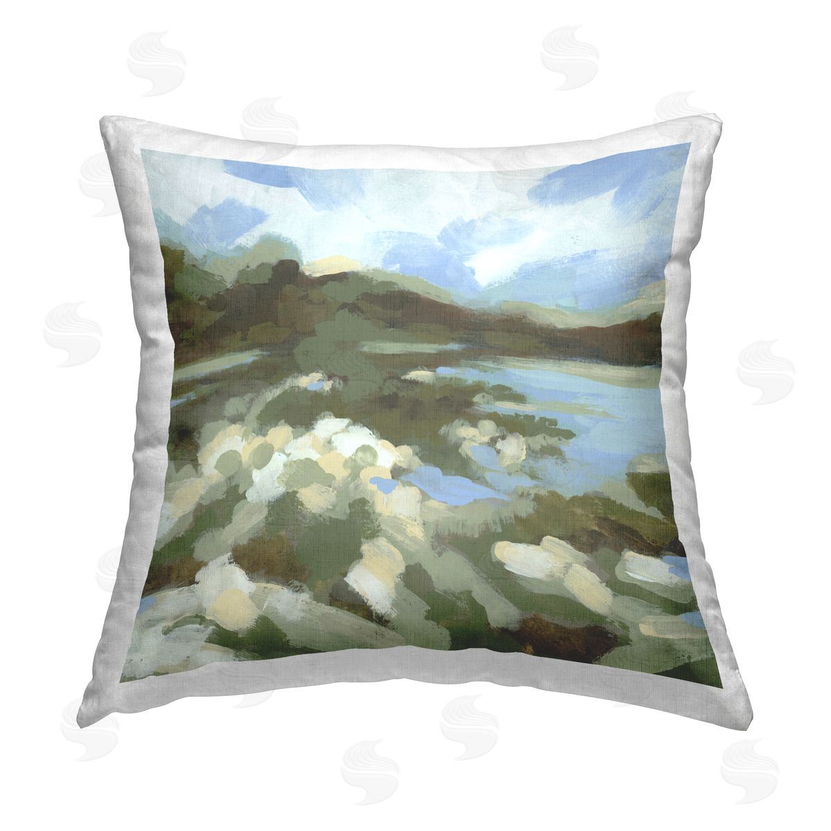 June Erica Vess Fluid Green Seascape Printed Plush Polyester Throw Pillow