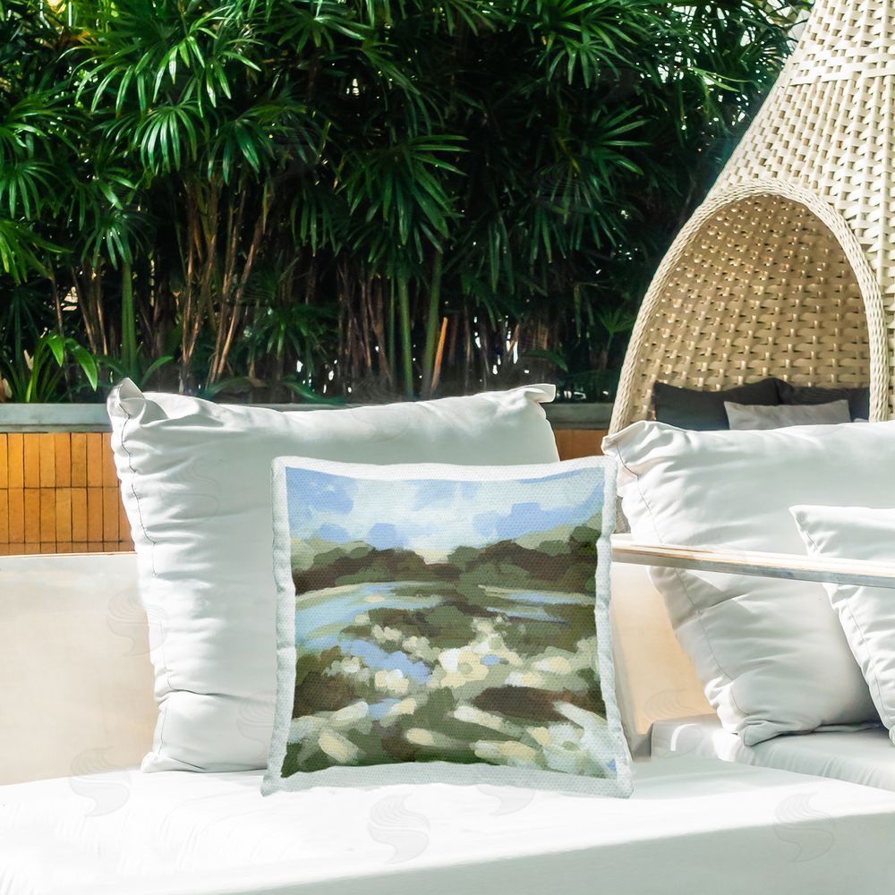 June Erica Vess Fluid Landscape Impression Outdoor Quick-Dry Polyester Printed Throw Pillow in Back Yard