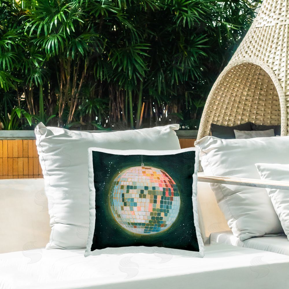 Grace Popp Disco Ball in Space Outdoor Quick-Dry Polyester Printed Throw Pillow in Back Yard