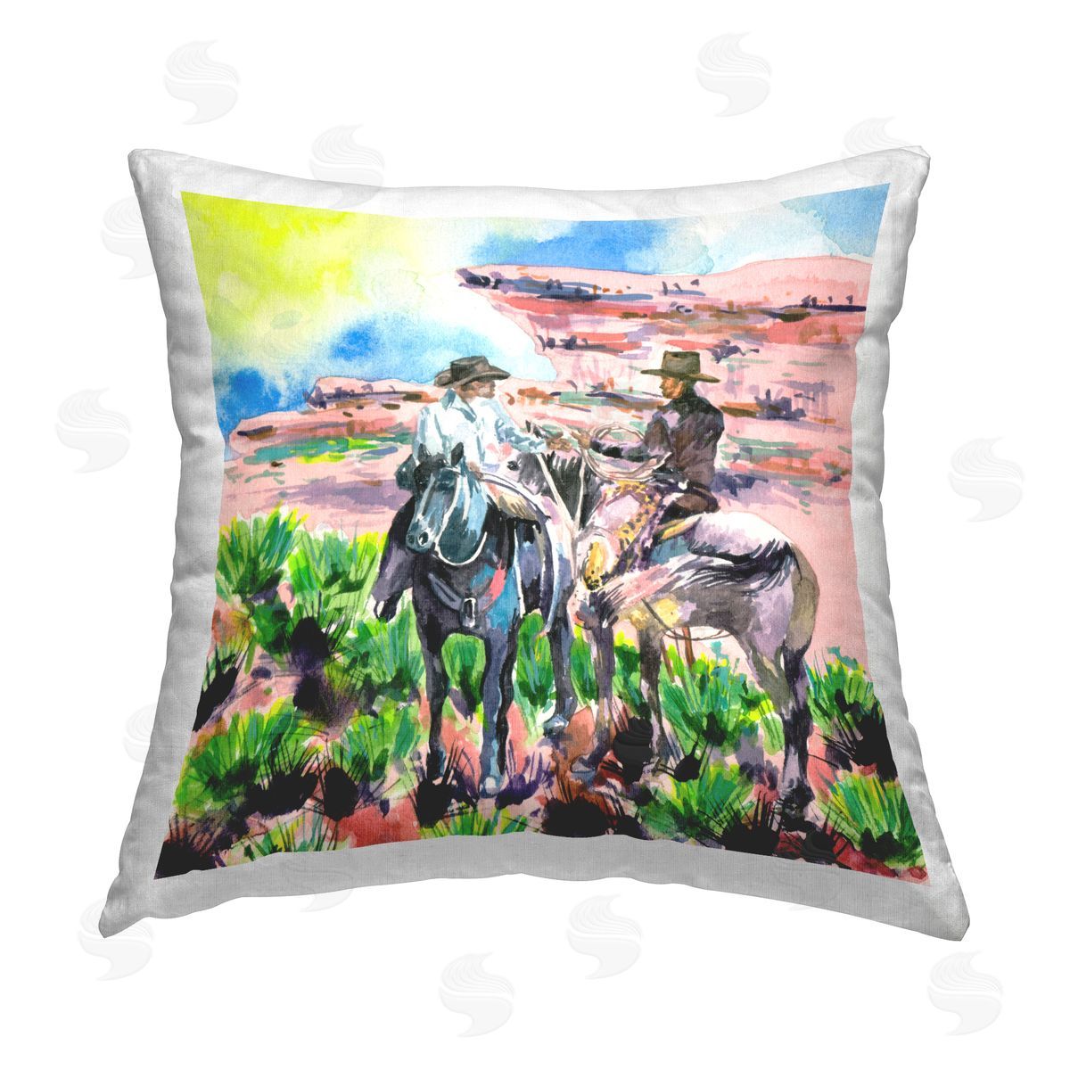 Melissa Wang Sunny Canyon Cowboys Printed Plush Polyester Throw Pillow