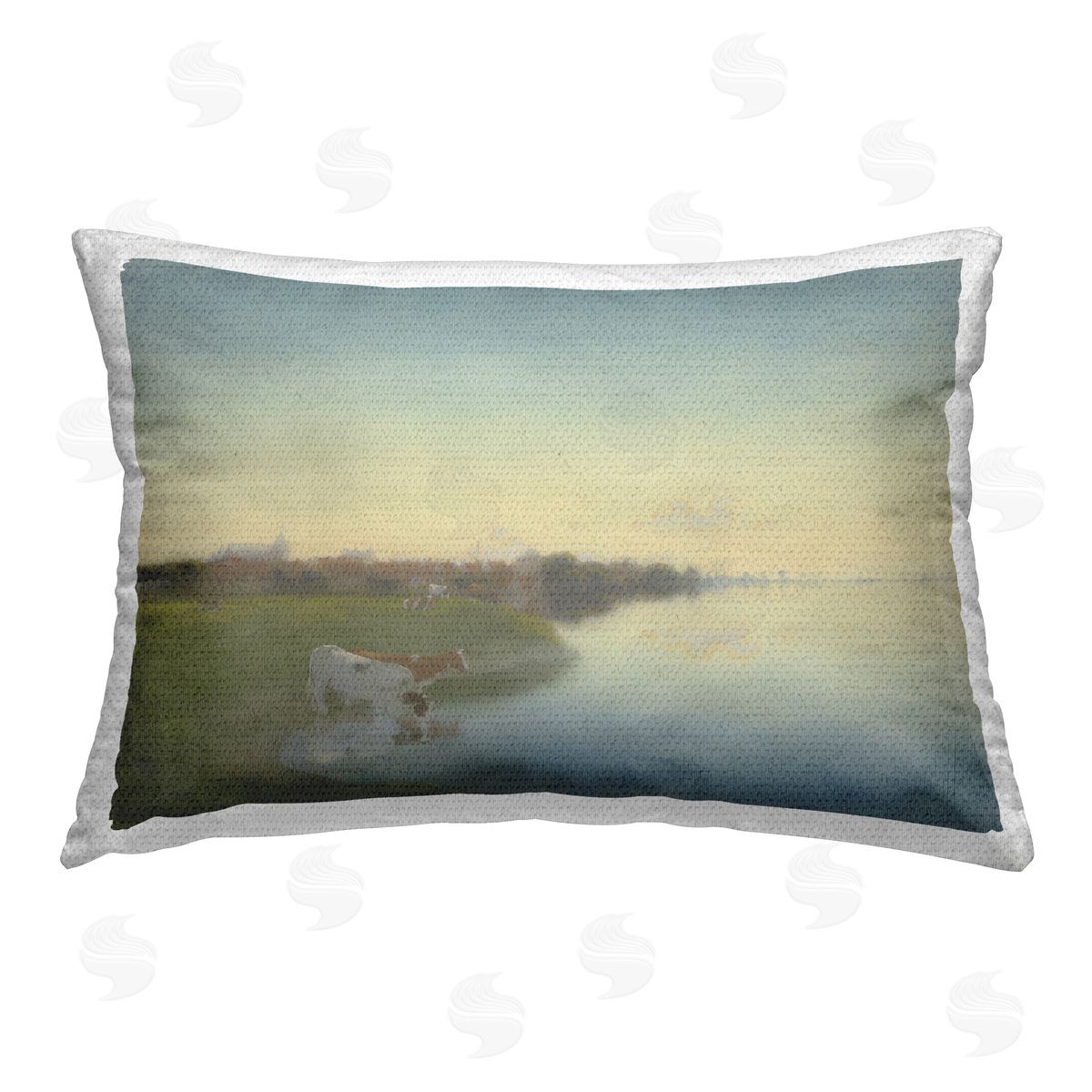 Jan Voerman Cows in Serene Shore Outdoor Quick-Dry Polyester Printed Throw Pillow