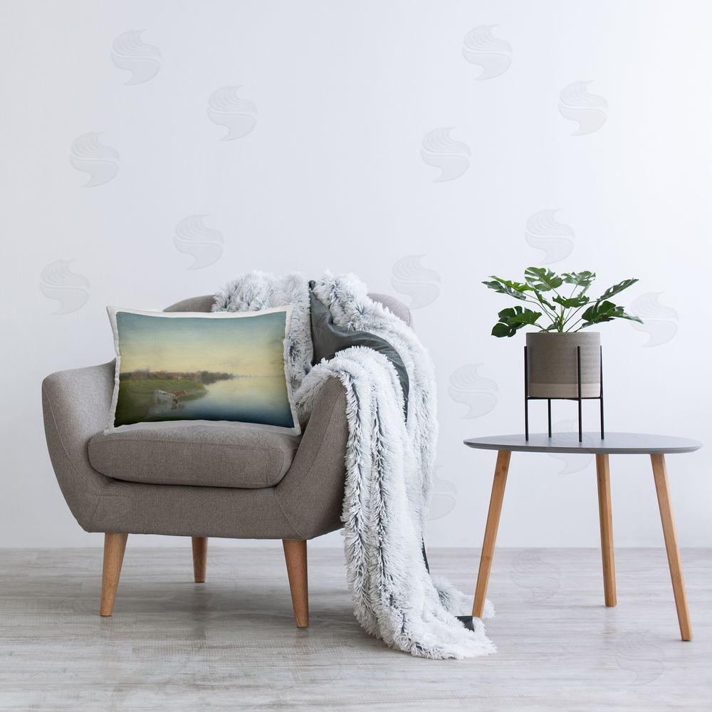 Jan Voerman Cows in Serene Shore Printed Plush Polyester Throw Pillow On Chair