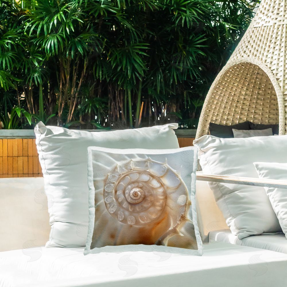 Steve Hunziker Detailed Seashell Spiral Outdoor Quick-Dry Polyester Printed Throw Pillow in Back Yard