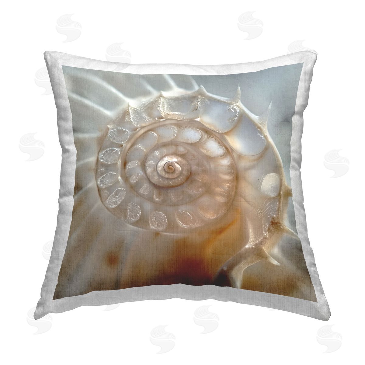 Steve Hunziker Detailed Seashell Spiral Printed Plush Polyester Throw Pillow