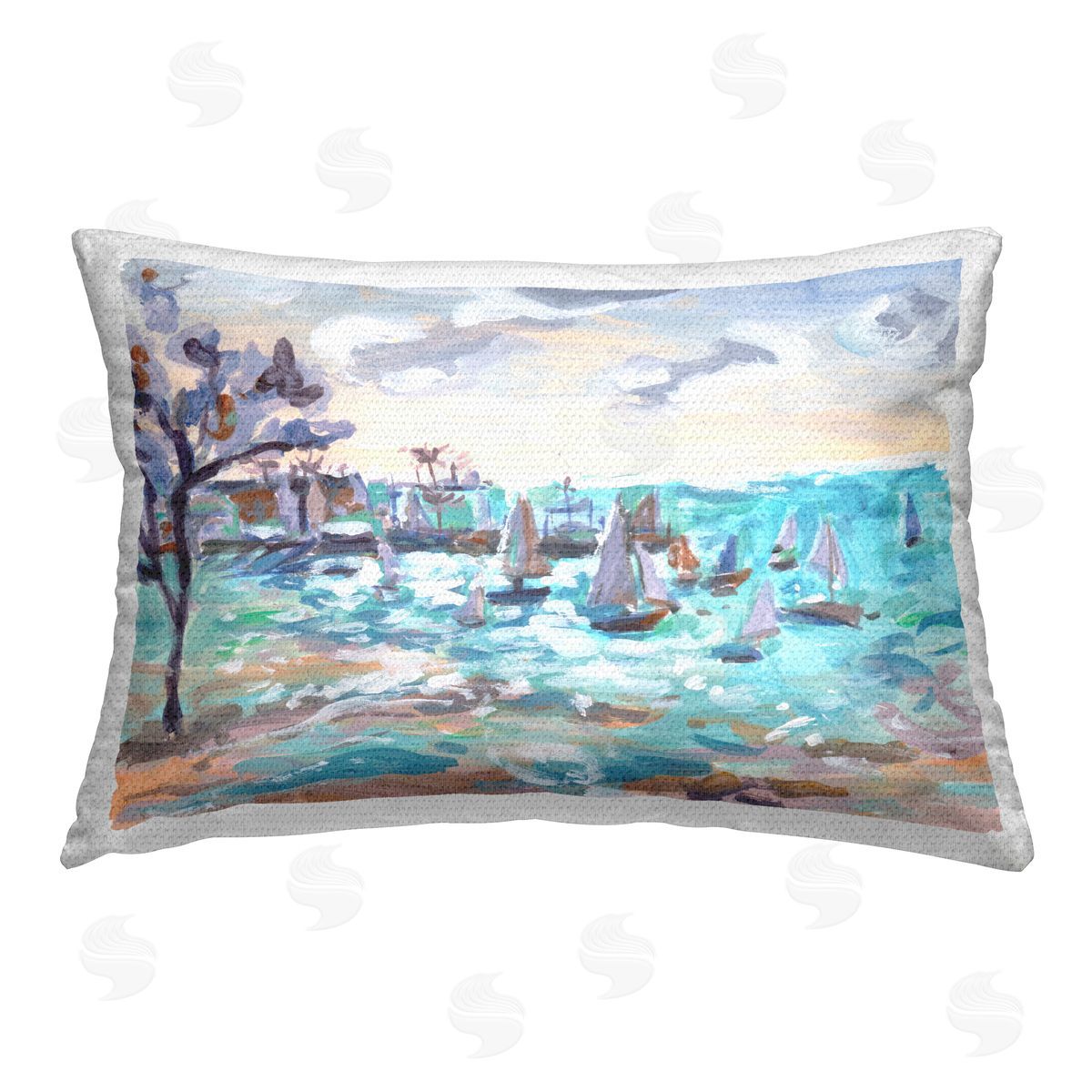 Melissa Wang Sailboat Fleet by Shore Outdoor Quick-Dry Polyester Printed Throw Pillow