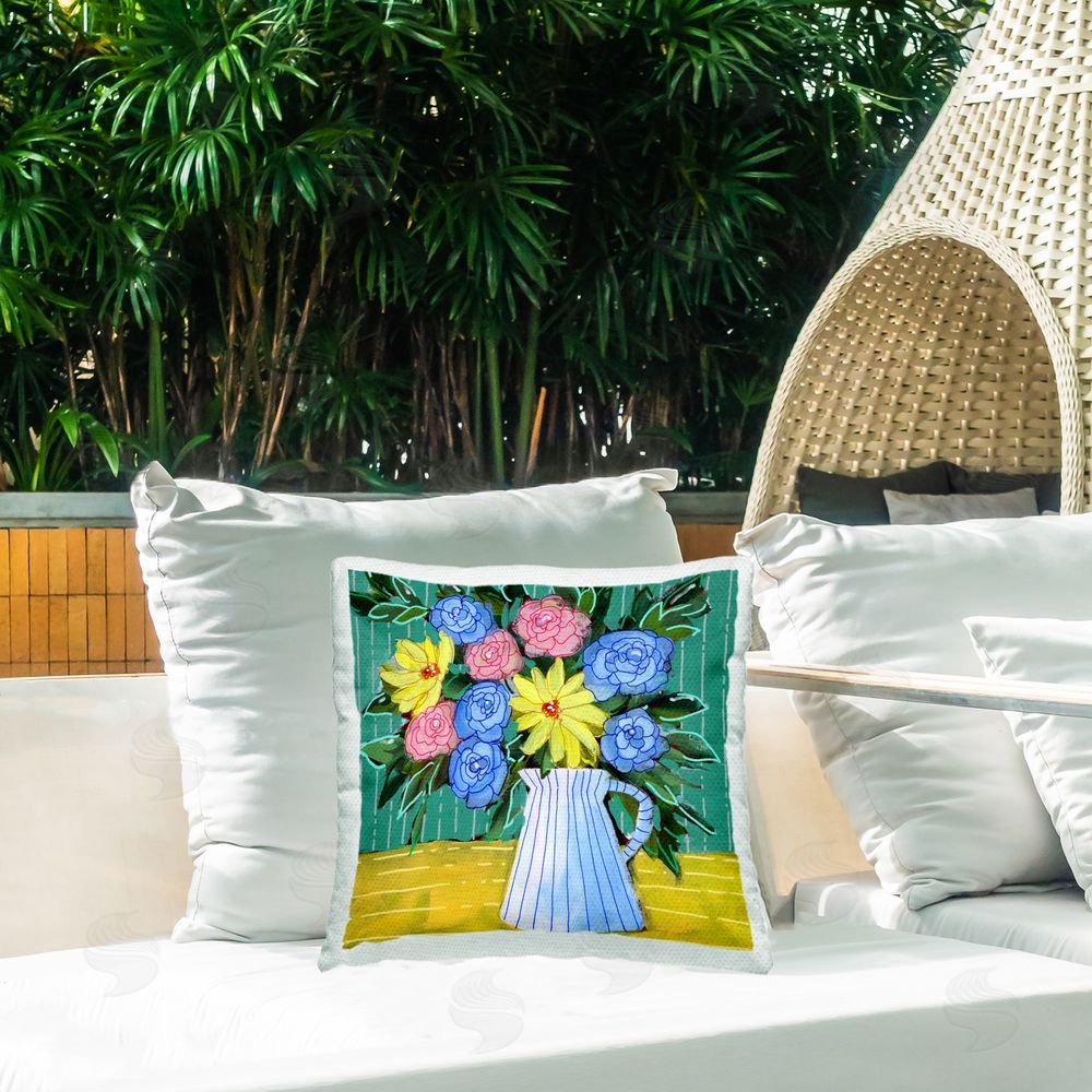 Regina Moore Bright Pop Bouquet Outdoor Quick-Dry Polyester Printed Throw Pillow in Back Yard