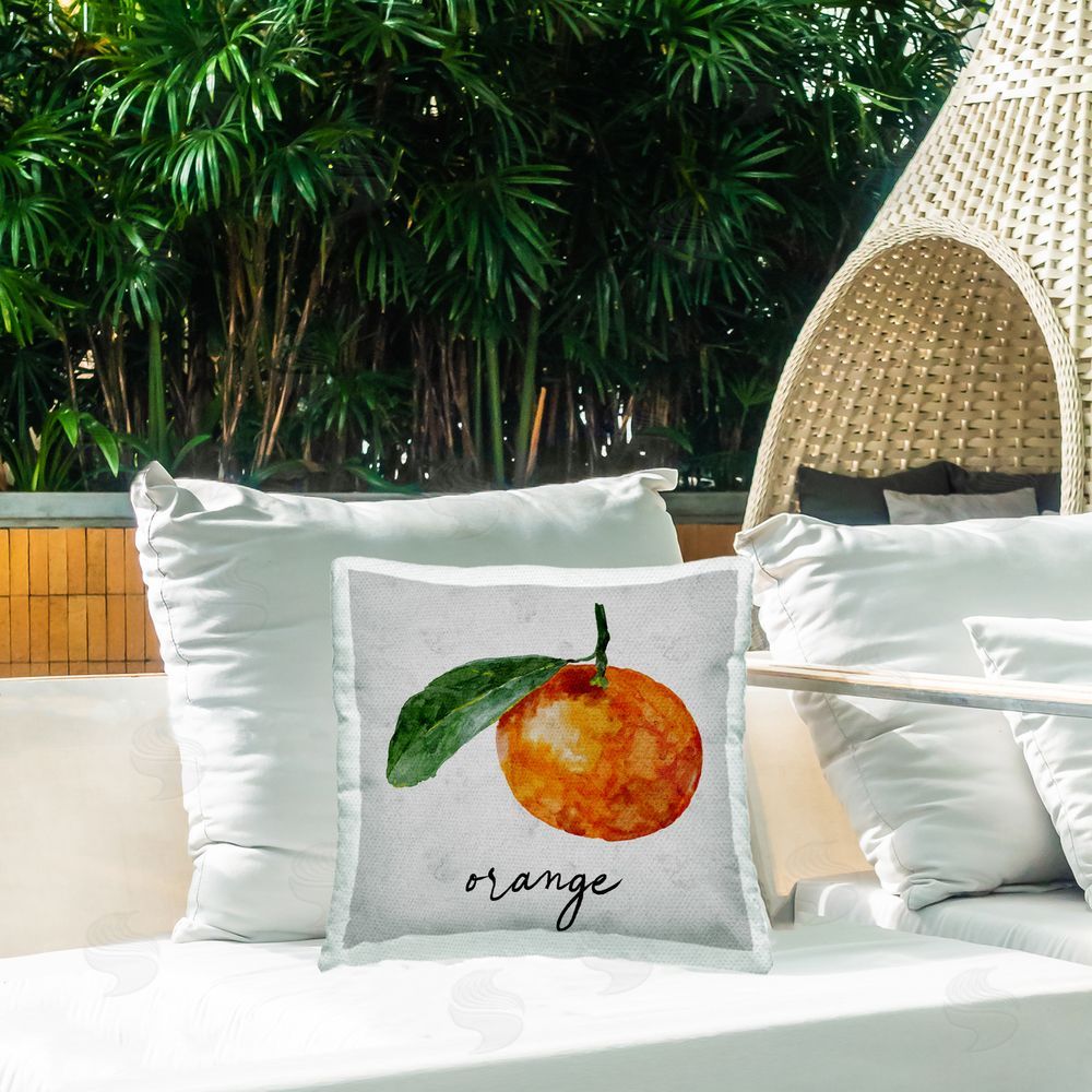 Regina Moore Vintage Orange with Leaf Outdoor Quick-Dry Polyester Printed Throw Pillow in Back Yard