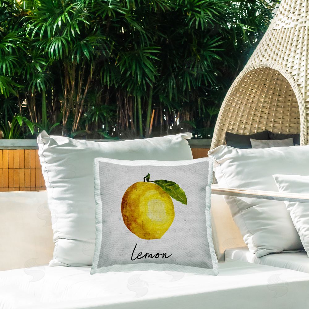 Regina Moore Kitchen Lemon with Leaf Outdoor Quick-Dry Polyester Printed Throw Pillow in Back Yard