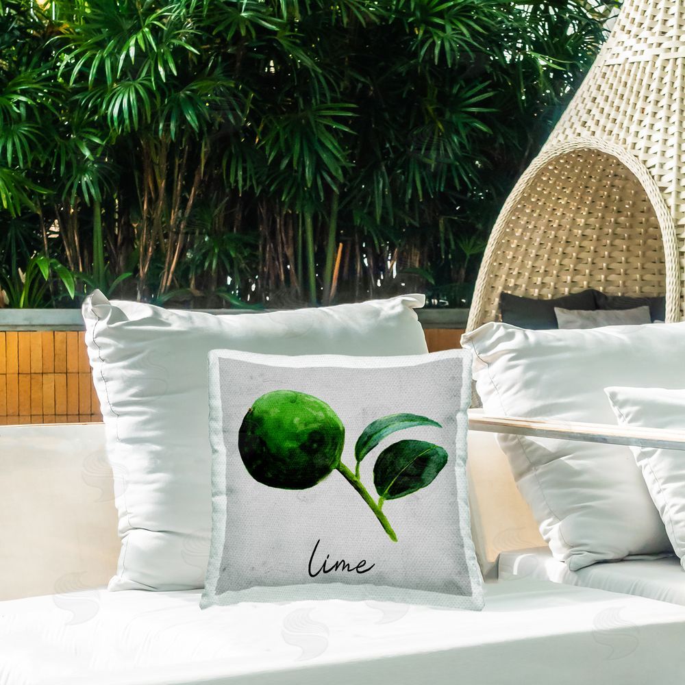 Regina Moore Kitchen Lime with Leaf Outdoor Quick-Dry Polyester Printed Throw Pillow in Back Yard