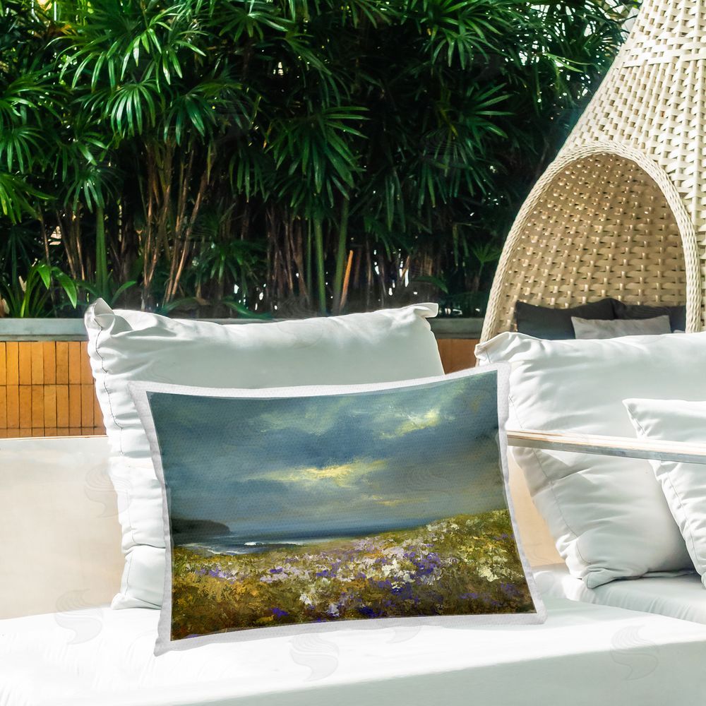 Sheila Finch Flowers by Stormy Beach Outdoor Quick-Dry Polyester Printed Throw Pillow in Back Yard