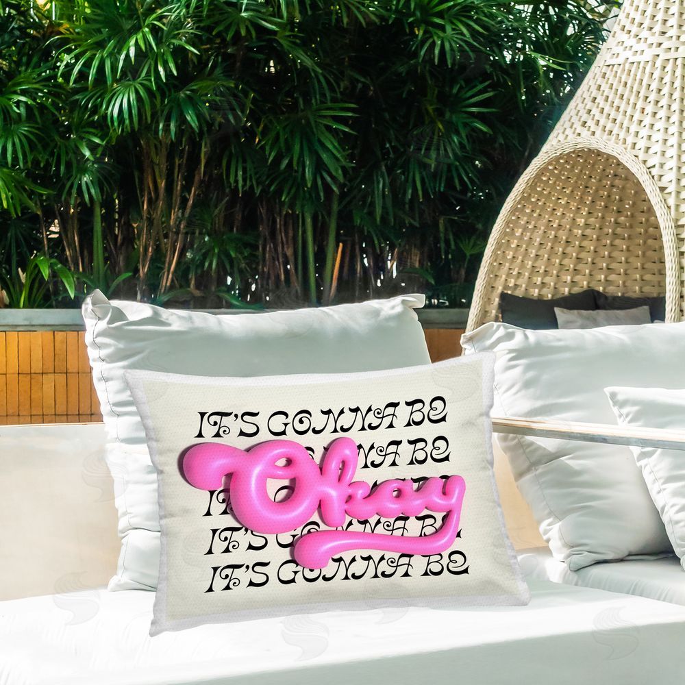 Victoria Barnes Gonna Be Okay Typography Outdoor Quick-Dry Polyester Printed Throw Pillow in Back Yard