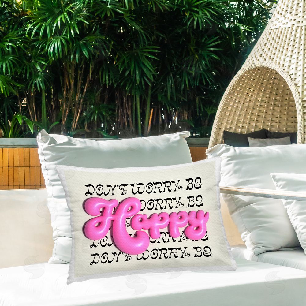 Victoria Barnes Bubble Letters Happy Outdoor Quick-Dry Polyester Printed Throw Pillow in Back Yard