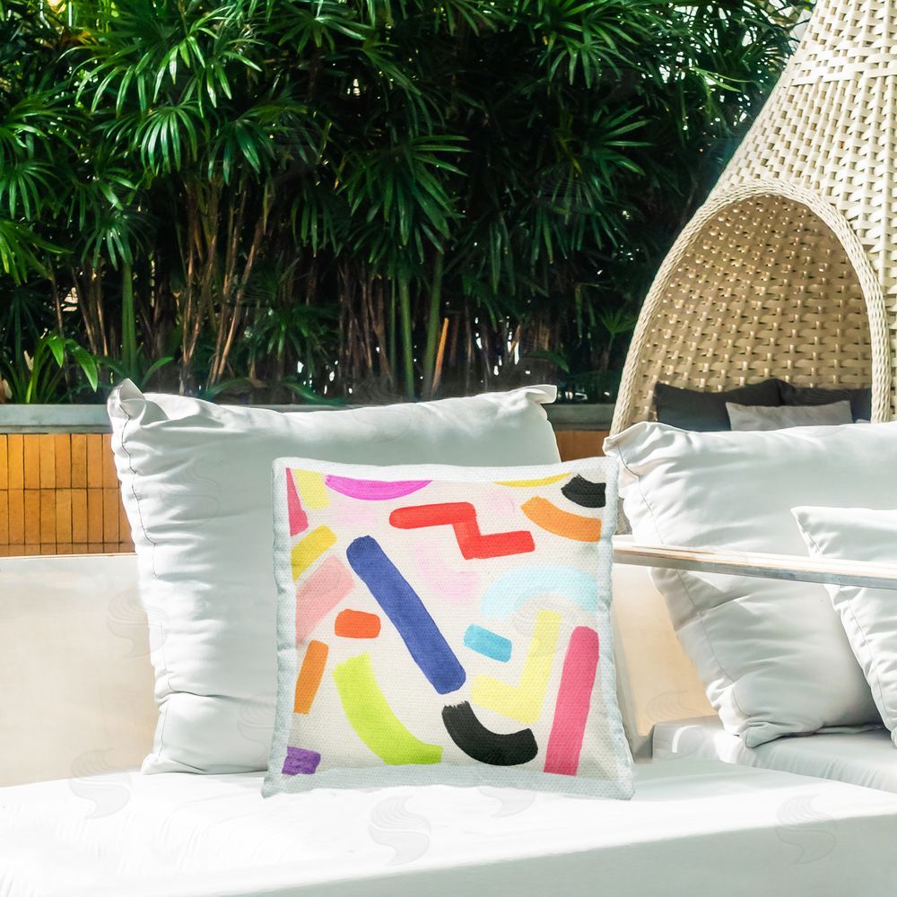 June Erica Vess Scattered Retro Shapes Outdoor Quick-Dry Polyester Printed Throw Pillow in Back Yard