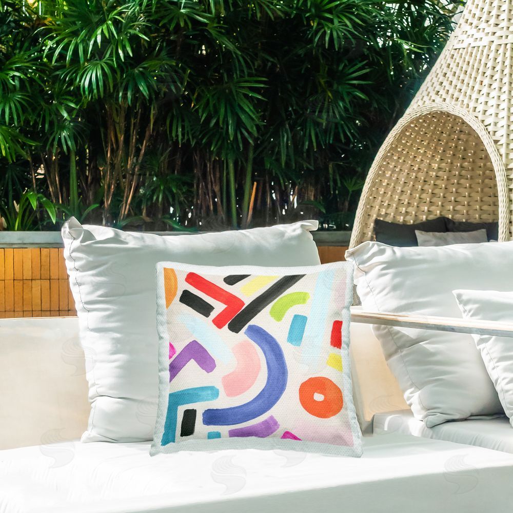 June Erica Vess Varied Retro Shapes Outdoor Quick-Dry Polyester Printed Throw Pillow in Back Yard