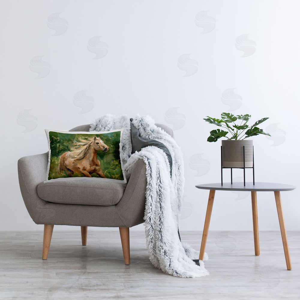 Victoria Barnes Dashing Horse in Nature Printed Plush Polyester Throw Pillow On Chair