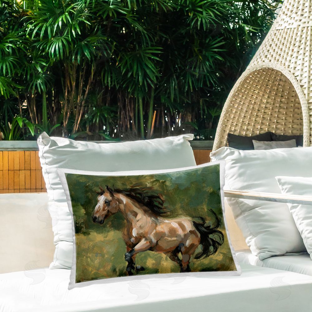 Victoria Barnes Brown Mare Painting Outdoor Quick-Dry Polyester Printed Throw Pillow in Back Yard
